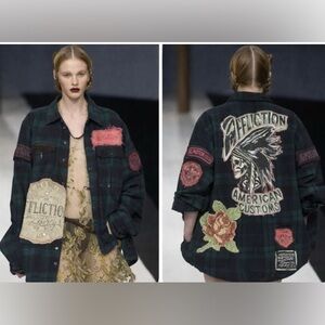 Affliction Dark Plaid Shirt with Patches